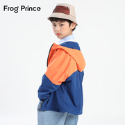青蛙王子童装男中大童秋季高街时尚外套拼色潮酷连帽上衣男孩休闲