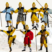 孙悟空行者服装黄色，刺绣演出全套美猴王半袖，西游记直播舞台衣服