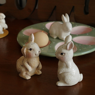 法式田园风 复古陶瓷造型兔子小摆件 餐桌上的装饰 动物调味瓶