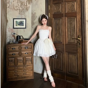 mthey2k春季韩版甜美抹胸，收腰礼服纯欲白色，蕾丝吊带连衣裙女款