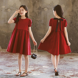 女童连衣裙中大童纯棉裙子夏装，儿童公主裙，2023夏季洋气红色裙