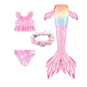 女童美人鱼尾巴衣服中大童游泳套装，夏儿童(夏儿童，)泳衣分体人鱼公主比基尼