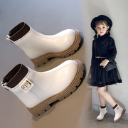 女童靴子儿童马丁靴2023秋冬中大童女孩短靴纯色毛线口中筒靴