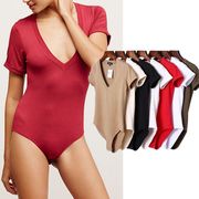 Solid color short sleeved jumpsuit for women纯色短袖连体裤女