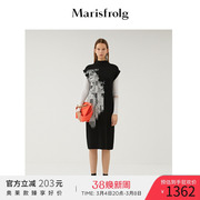 marisfrolg玛丝菲尔女装，2022年春季黑色，高领长款连衣裙裙子