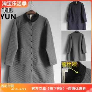 yun韫春季秋季女装蕾丝领夹棉中长款女外套，韩版休闲棉衣1702