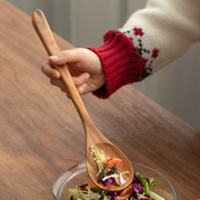 日式长柄木勺子实木炒菜用家用盛汤勺吃饭勺，拉面烹饪勺大号沙拉勺