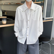 小众禁欲拉链纯色衬衫男2024春夏季休闲流行设计感垂感宽松白衬衣