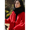 糖皮出品红尘与共新中式中国结盘扣冬季保暖纯羊毛红色毛衣开衫