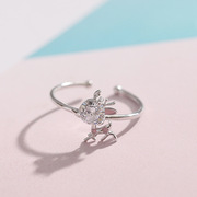 925纯银锆石戒指女时尚个性精致可爱少女风可调节麋鹿食指戒