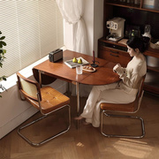 北欧实木可折叠餐桌家用中古椭圆餐桌椅组合简约小户型可伸缩桌子