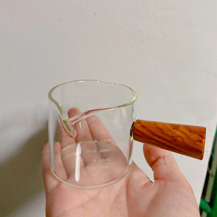 唐雅咖啡量杯器具萃取玻璃带刻度浓缩小奶盅盎司液杯木柄高档精致