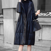 MOMI香港大牌女装冬季白鸭绒黑色羊皮大衣高端气质羽绒服