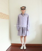 学院风女童格子长袖连衣裙+毛线马甲两件套装 衬衫连衣裙110-160