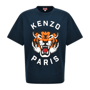 kenzo高田贤三男士，虎头字母印花蓝色，圆领短袖t恤4sg8ts006