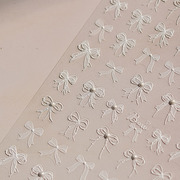 珍珠白色蕾丝蝴蝶结美甲，贴纸tomoni浮雕，透色5d指甲贴纸装饰品