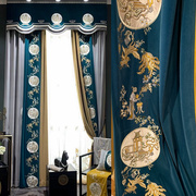 现代轻奢新中式亭台高档绒布，绣花拼接窗，帘布遮光成品卧室客厅三色