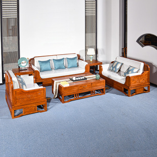 红木家具花梨木沙发刺猬紫檀沙发新中式实木小户型沙发客厅六件套