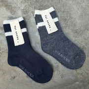 韩国进口yoi男女童羊毛袜子加厚保暖短袜2双装春秋撞色小腿袜百搭