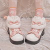 兔团团秋冬雪地靴Lolita加绒短靴中跟拼色蝴蝶结甜美马丁靴女