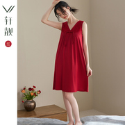 轩靓新中式睡裙女士夏季莫代尔，背心红色睡衣冰丝，凉感家居服连衣裙
