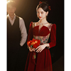 长袖敬酒服新娘订婚连衣裙，高级设计感冬季红色回门礼服显瘦女大气