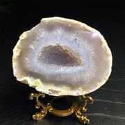 巴西天然迷你玛瑙聚宝盆原石，摆件紫晶洞钱袋，黄白水晶簇办
