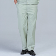 夏季工作服裤子男绿涤棉，细斜纹面料，纯色订制大码胖子特定浅绿