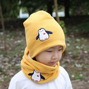 冬季加绒加厚儿童帽子男童围巾套装宝宝卡通保暖女童帽子围脖套