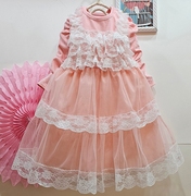 2024春季韩国童装princess女童公主甜美蕾丝长袖连衣裙洋装