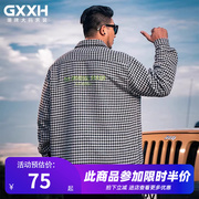 GxxH潮牌大码男装加肥加大秋冬加厚长袖宽松黑白风车格衬衫外套潮