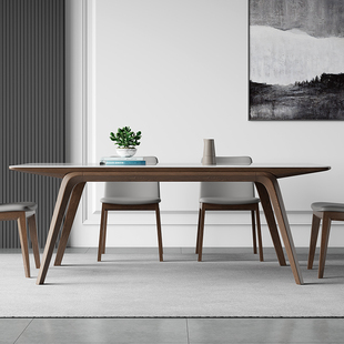 实木岩板餐桌现代简约进口白蜡木实木腿长方形，亮光白色岩板餐桌椅