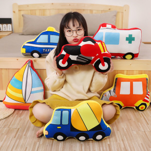 可爱卡通抱枕小汽车玩具车警车靠枕陪睡床上安抚靠垫儿童生日礼物