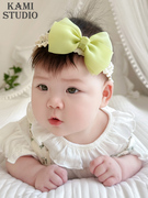 韩版婴幼儿头饰女宝宝周岁，发饰小女孩可爱蝴蝶结发带婴儿满月头花