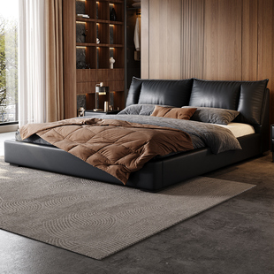 拉芙菲意式极简真皮床轻奢主卧大床现代简约实1.8米木双人床软包