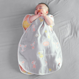 婴儿睡袋春夏季薄款防踢被宝宝无袖背心新生儿纯棉纱布睡袋婴幼儿
