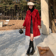 2023冬新本命年红色双面羊绒，大衣短款女小个子娃娃，领加厚毛呢外套