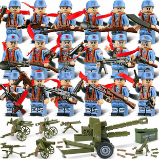 2024川军士兵积木小人moc军事，德国兵人炮八路，军人仔拼装玩具