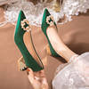 婚鞋女粗跟2023秋季珍珠秀禾婚纱两穿绿色尖头高跟结婚新娘鞋