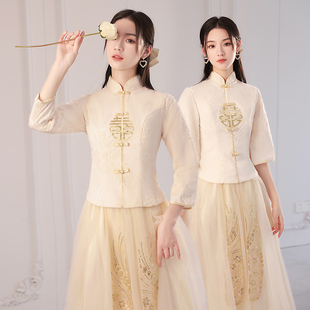 中式伴娘服2024中国风新娘，结婚复古姐妹，团礼服裙伴娘团女夏季