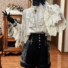 哥特复古lolita洋装姬袖内搭衬衫蕾丝蝙蝠袖王子宫廷长袖立领衬衣