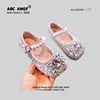 ABC ANGF2024爱莎韩版宝宝公主鞋儿童珍珠水晶蝴蝶结防滑皮鞋