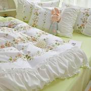 韩式花边水洗棉床单，四件套公主风床裙小碎花，被套宿舍床单人三件套