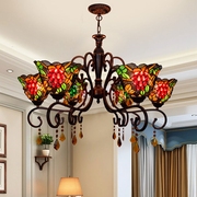 创意复古欧琈蒂凡尼彩色玻璃，葡萄蜻蜓艺术，水晶吊灯客厅餐厅卧室灯
