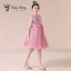 女童钢琴演出服主持人比赛小女孩花童公主裙粉色亮片短款新蓬蓬裙