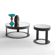 简约现代玻璃茶几组合圆形设计师款样板房客厅沙发边桌休闲咖啡桌