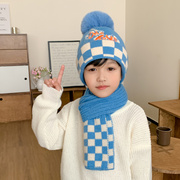 儿童帽子冬季男童帽子围巾套装，宝宝毛线帽加厚保暖女童小孩两件套