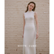 whitecube极简修身中长款羊毛无袖，半高领针织连衣裙子显瘦女春秋