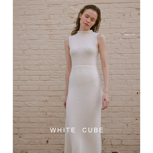 whitecube极简修身中长款羊毛，无袖半高领针织，连衣裙子显瘦女春秋