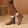 2023秋冬季女士及踝靴欧美中跟圆头舒适中老年，单靴子(单靴子)羊皮短靴